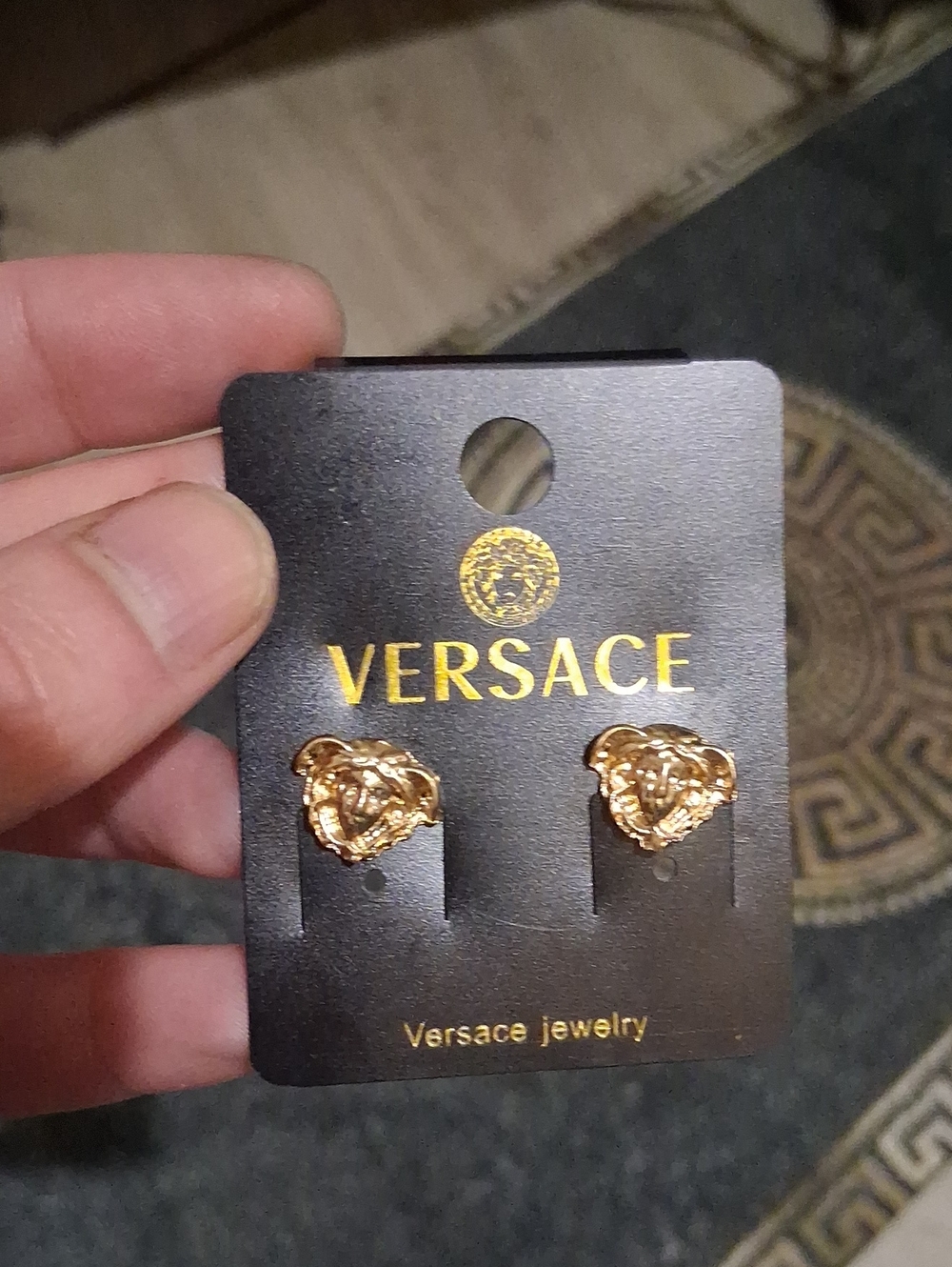 Versace Gold Tone Medusa Studs Elegant Statement Earrings